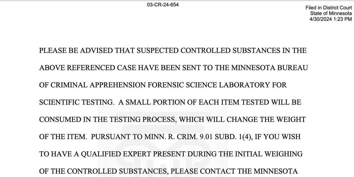 In another court document made available today from the prosecuting attorney’s office, suspected controlled substances related to the Sen Nicole Mitchell case are being sent to the BCA lab. READ: truthhurtsnews.com/prosecutor-sta…