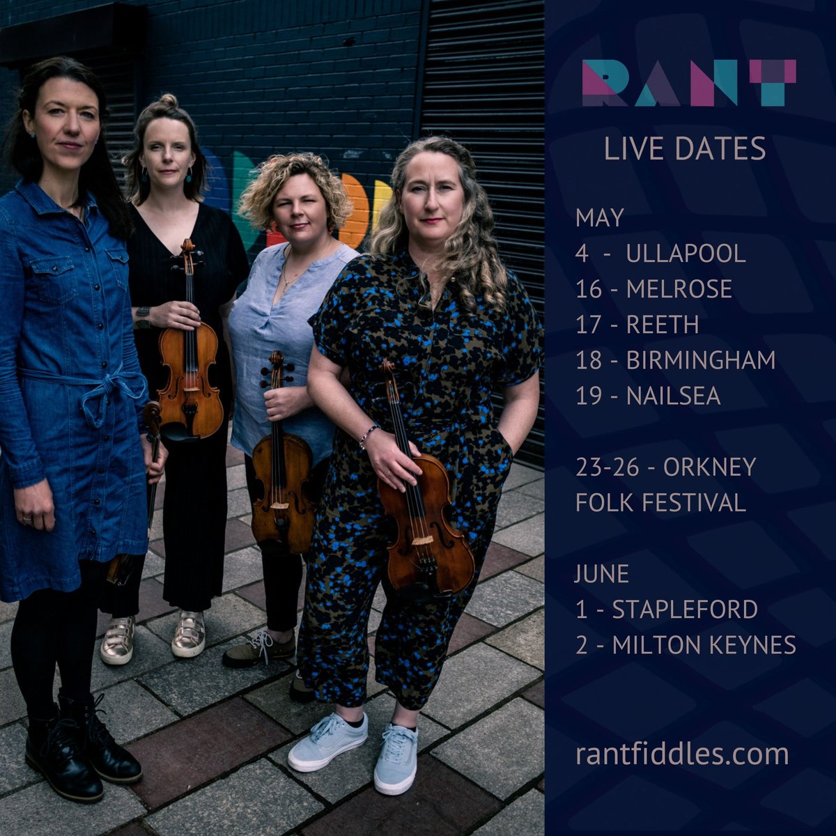 ⭐️ ON TOUR ⭐️ Lots of gigs coming up as we continue our launch dates for Spin! Venues old and new and a first trip for RANT to @OrkneyFolkFest 🎻 Tickets - rantfiddles.com/live-dates