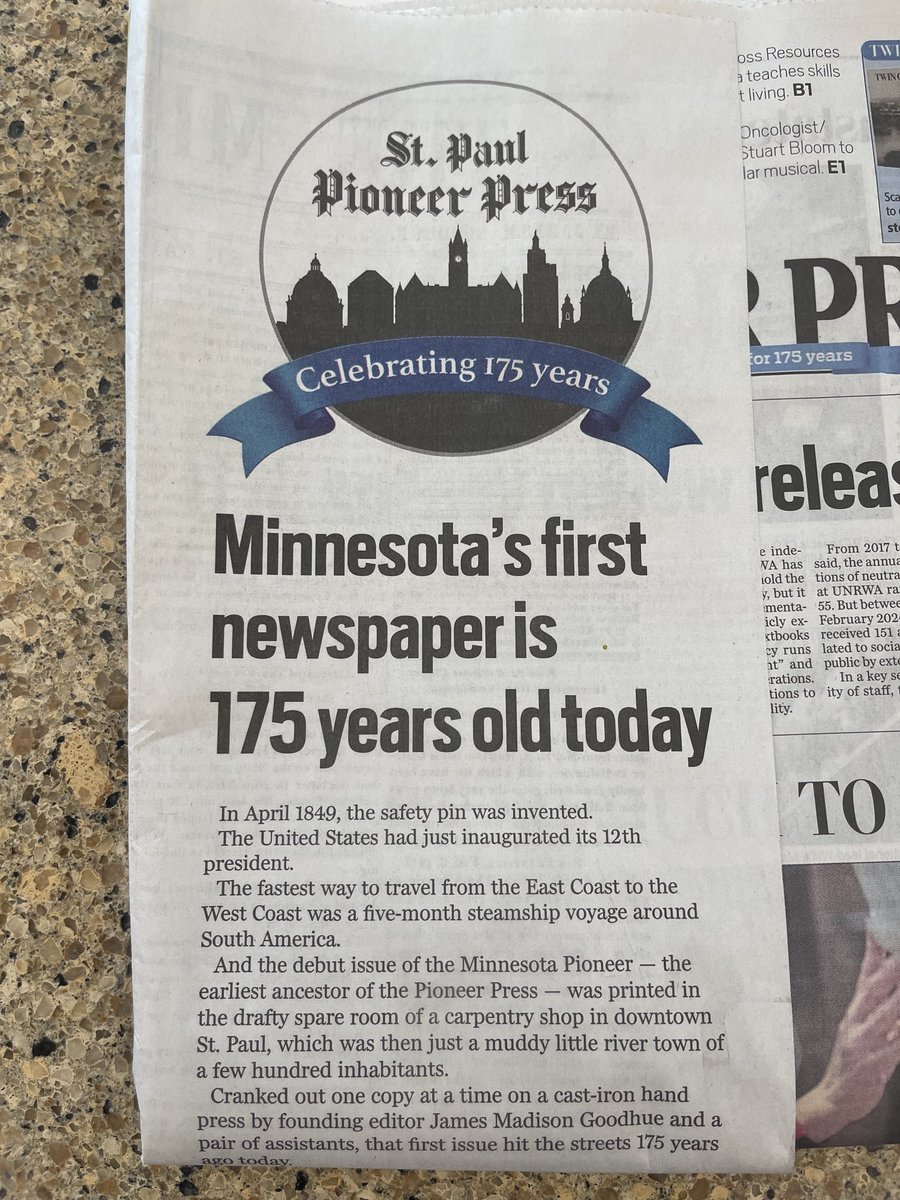 Let’s pause for a moment and acknowledge the passage of time…. The ⁦@PioneerPress⁩ was in business before MN was a state… so impressed with the legacy ⁦@SPACC⁩
