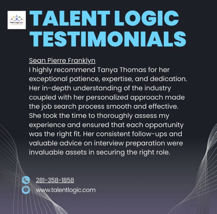 Talent Logic Testimonials 

talentlogic.com/testimonials-2/

#testimonials #executivesearch #jobs #careeradvancement #executive