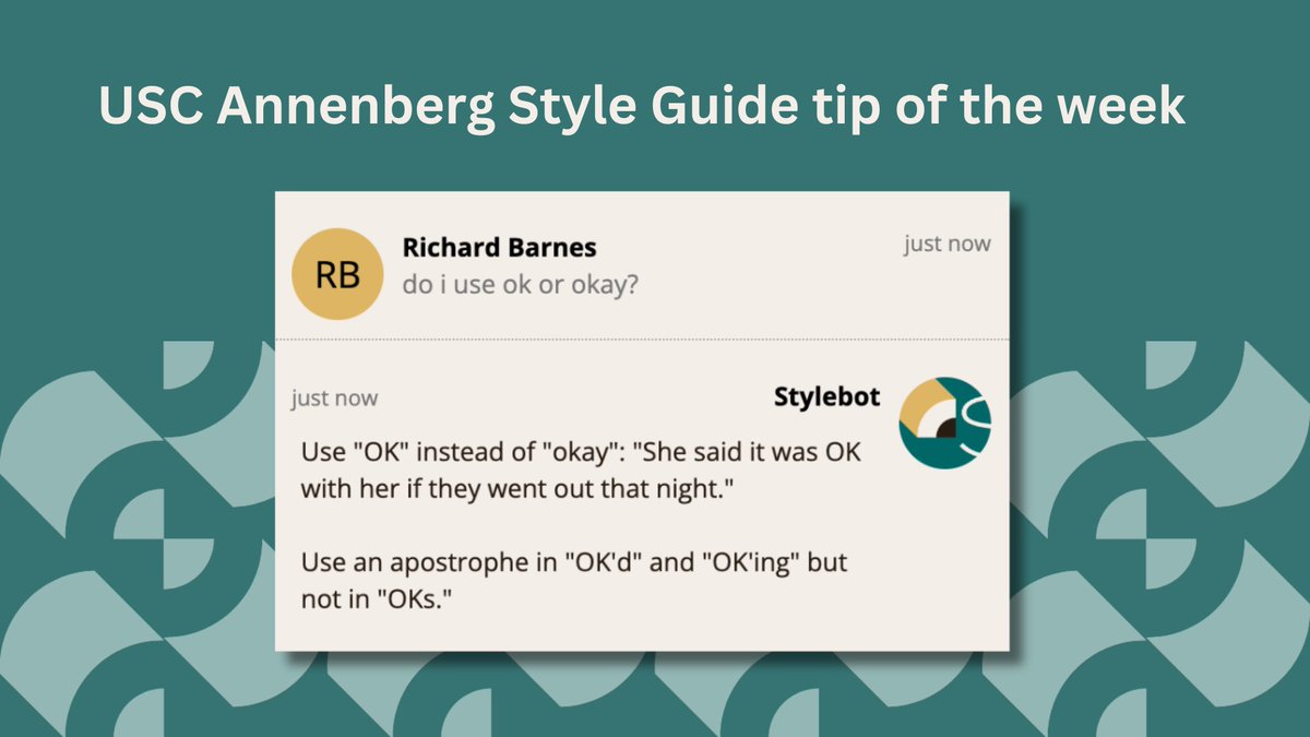 This week’s #ASCJ Style Guide tip: use “OK” instead of “okay.”