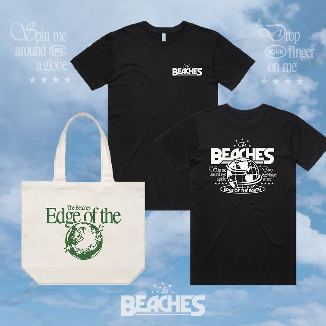 EDGE OF THE EARTH MERCH DROP ON MAY 6th!!! 🌍💚 (Australian pals you can buy these at our upcoming shows!!!) Sign up for the drop here 🫡 laylo.com/thebeaches/HkC…