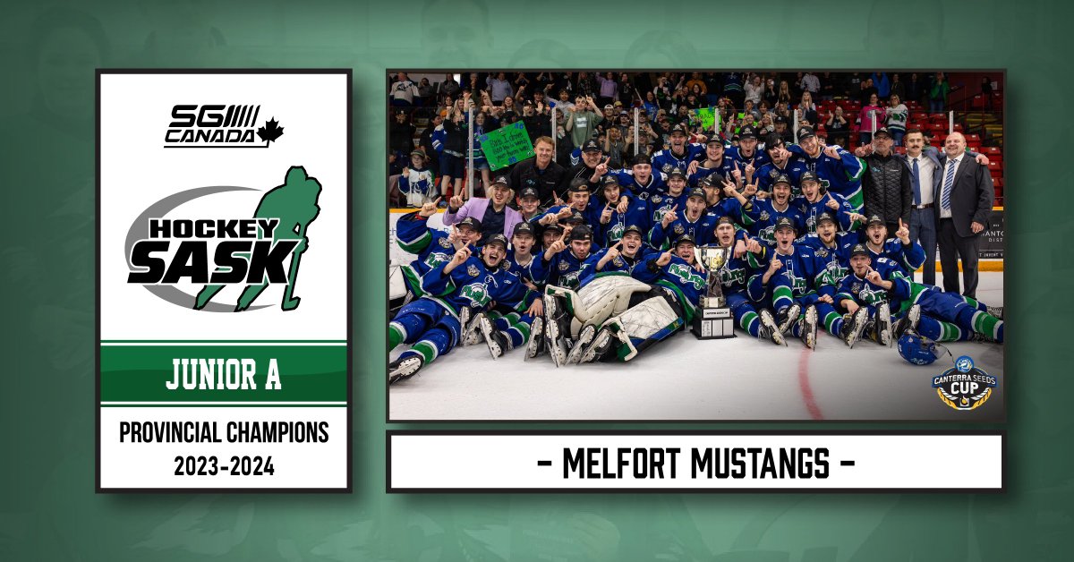 🏆 @SGI_CANADA PROVINCIAL PLAYOFFS CHAMPION DIVISION ➡️ Junior A TEAM ➡️ Melfort Mustangs Mustangs captured their 5th title after an incredible series with the Flin Flon Bombers! The 2023-24 provincial playoffs are done and we can't wait for next year! 📸 | Broad Leaf Media