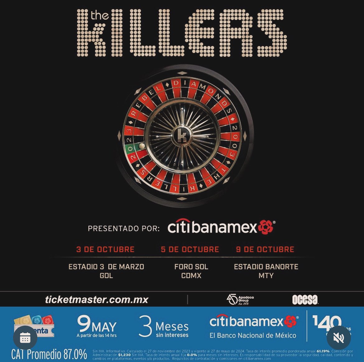 #CONCIERTO 

@thekillers regresa #Guadalajara este próximo 03 de Octubre al #estadio03demarzo presentado por @ocesa_rock 

Boletos en #preventacitibanamex a partir del 09 de Mayo en sistemas @Ticketmaster_Me