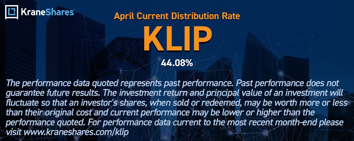 In April 2024, the KraneShares China Internet & Covered Call Strategy ETF (Ticker: $KLIP) distributed $0.527163 per share, representing a Monthly Distribution of 3.51% and a current Distribution Rate of 44.08%. The Fund’s current 30-day SEC Yield, which excludes option income, is…