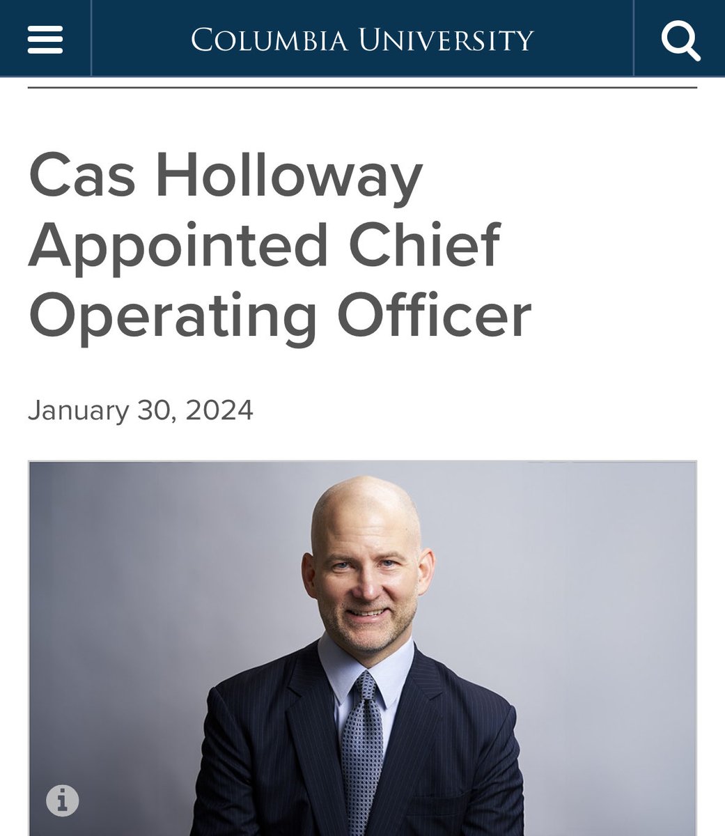 SDonziger's tweet image. BREAKING: Columbia U hired Cas Holloway (below) weeks ago to "contain" growing pro-Palestinian protests. Turns out he led the massive police repression of the Occupy Wall Street movement in 2011 as NYC deputy mayor.

Yesterday: Same strategy. Same repression. Same mastermind.🤔