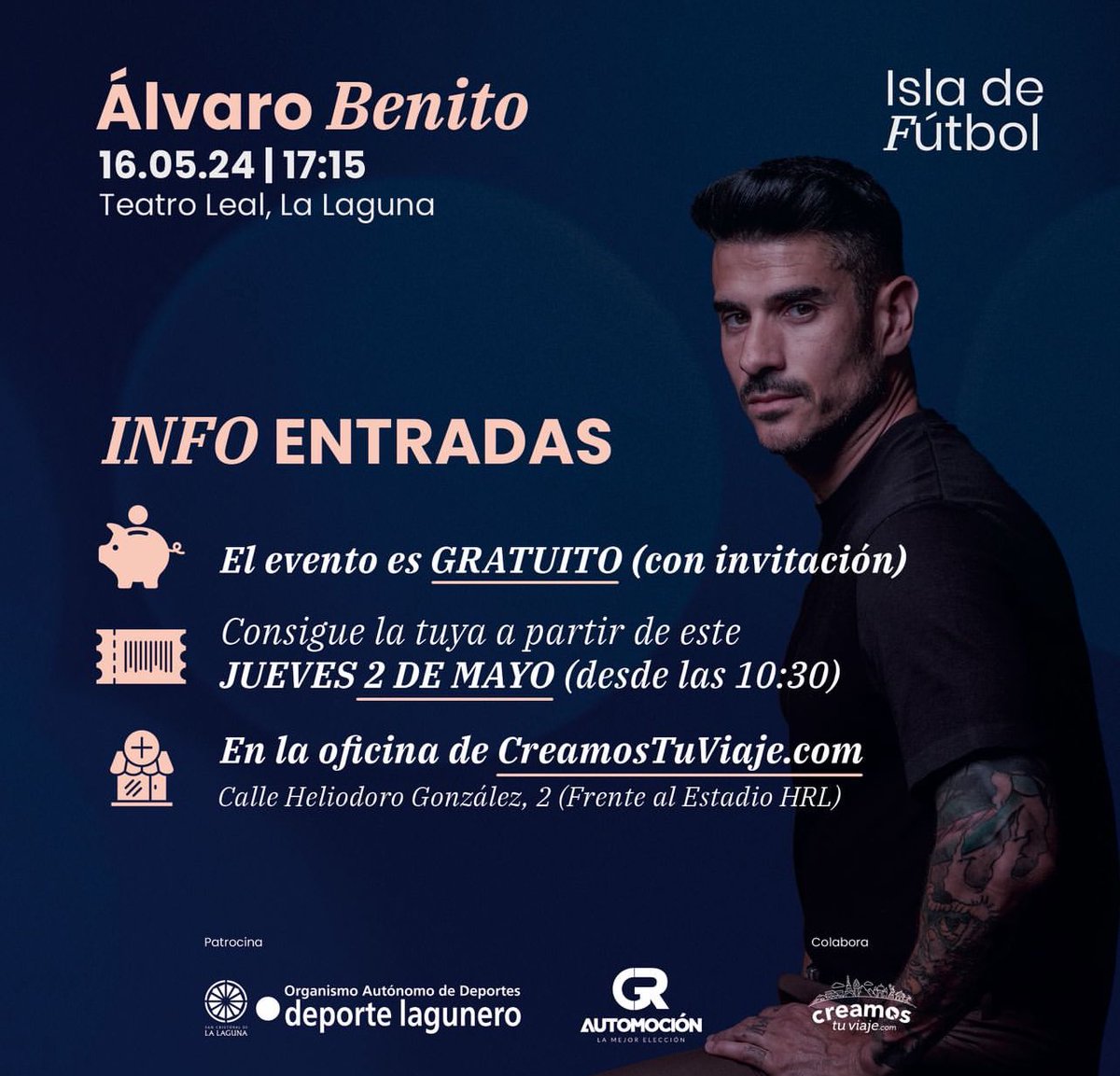 🎫 Me dicen los amigos de @CreamosTuViaje que mañana a las 10:30H ponen en circulación las invitaciones (gratuitas) para ver el coloquio con ÁLVARO BENITO 🏛️ Teatro Leal / Aforo limitado 📆 Jueves 16 de mayo