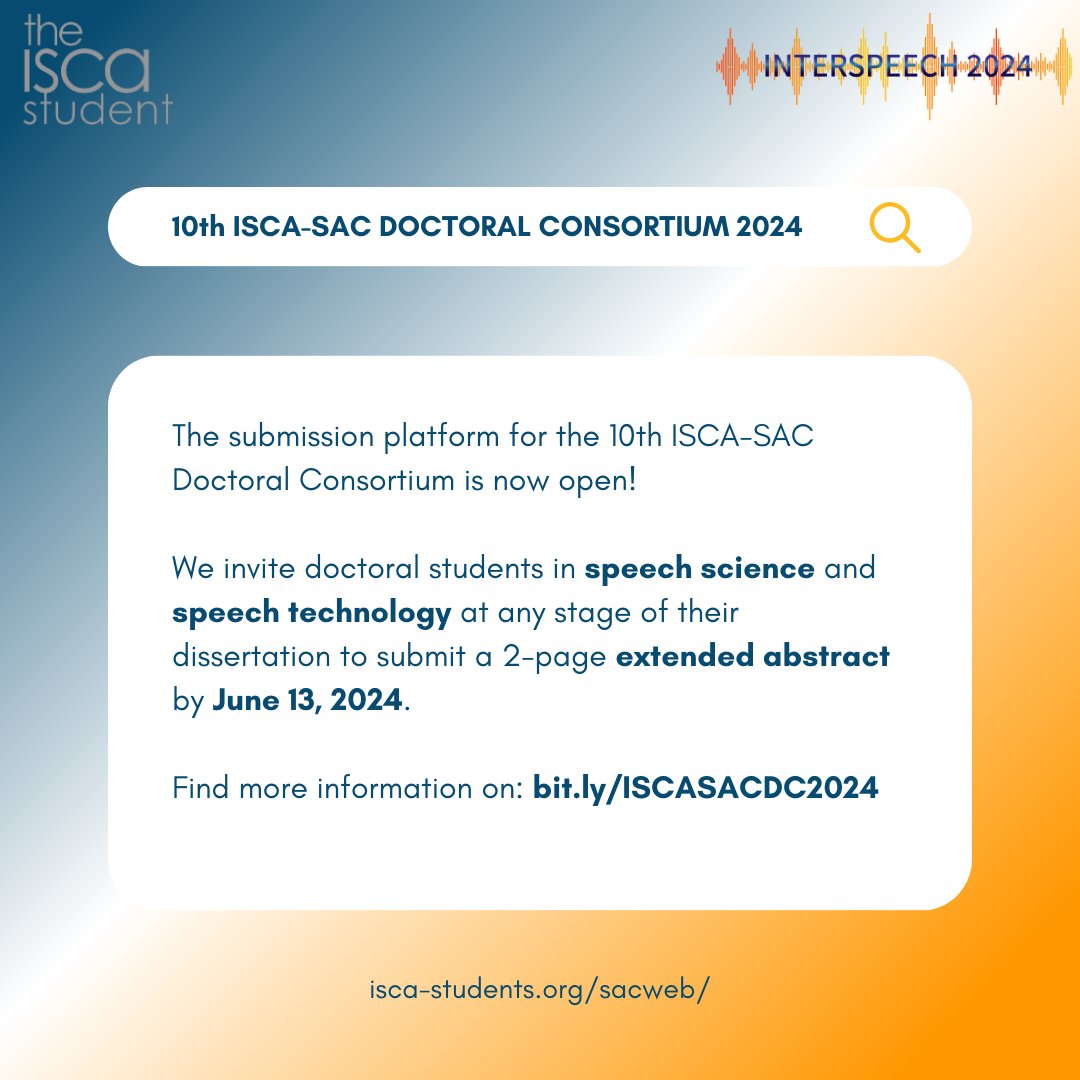 You can now start submitting your abstracts for the 2024 ISCA-SAC Doctoral Consortium! More info 👉 bit.ly/ISCASACDC2024