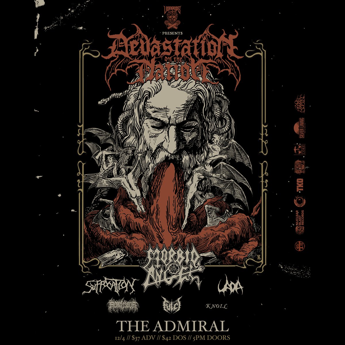 Just Announced!
Devastation On The Nation Tour at The Admiral - Dec. 4th
MORBID ANGEL / Suffocation / UADA / Mortiferum / Fulci / Knoll
tix go on sale Friday!
🎫 etix.com/ticket/p/56254…