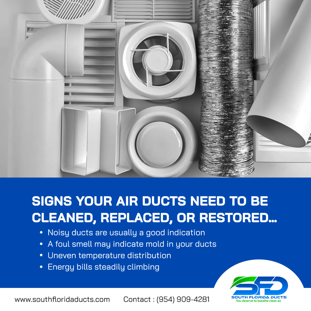 South Florida Ducts. - Signs Your Air Ducts Need to Be Cleaned, Replaced, or Restored…
LEARN MORE... southfloridaducts.com/signs-your-air…

#airducts #airductcleaning #airductinstallation #airductrestoration #hvac  #dryerventcleaning #fortlauderdale #ftlauderdale
