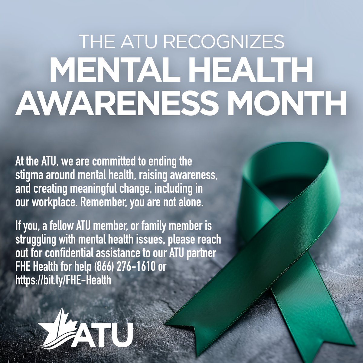 Mental health challenges can affect us in many different ways - at home and in the workplace. Don't ignore the signs, and do not be afraid to reach out for help. – John Di Nino, ATU Canada President #MentalHealthMonth