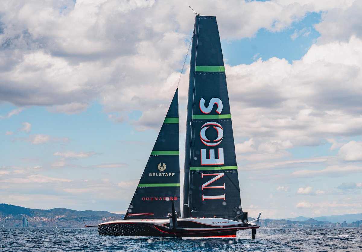 America's Cup: British Challenger of Record’s new AC75 race boat (RB3) makes sailing debut in #Barcelona. INEOS  Britannia Team Principal & Skipper Sir Ben said it “felt amazing” to sail the race boat after years of development @ineosbritannia @americascup #AmericasCup #AC37