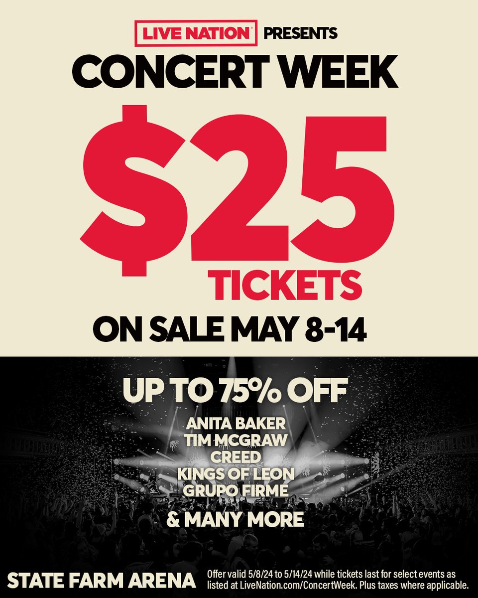 Get ready for Live Nation’s Concert Week!🎤 From May 8-14, get $25 tickets to select shows happening throughout the year at State Farm Arena!