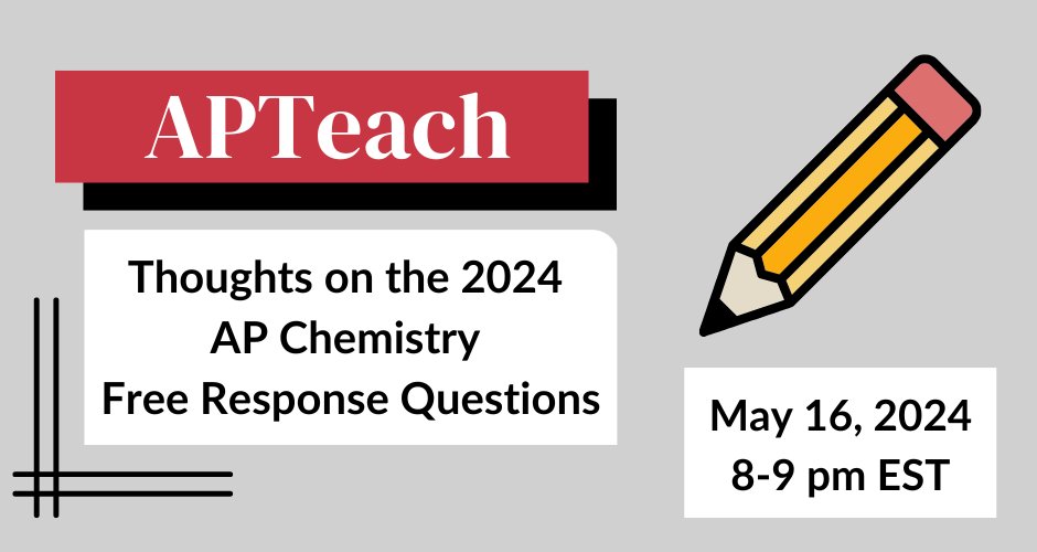 Join other AP Chem teachers to gain insight into the 2024 FRQs and consider ways to improve student success on the AP Chemistry exam. Attendees will have the opportunity to provide input on topics to be covered during APTeach summer sessions. Register Now! bit.ly/APT524