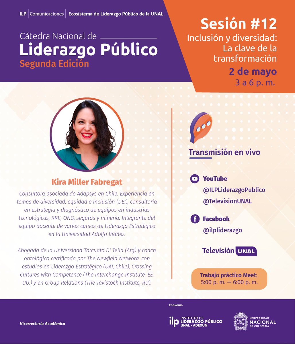 Reconocer la diversidad permite el crecimiento de los equipos de trabajo y la gestión efectiva. Te esperamos el jueves 2 de mayo a las 3:00 p.m. por los canales de YouTube del @ilpliderazgo y @TelevisionUNAL #ComunidadUNAL #Liderazgo #Diversidad