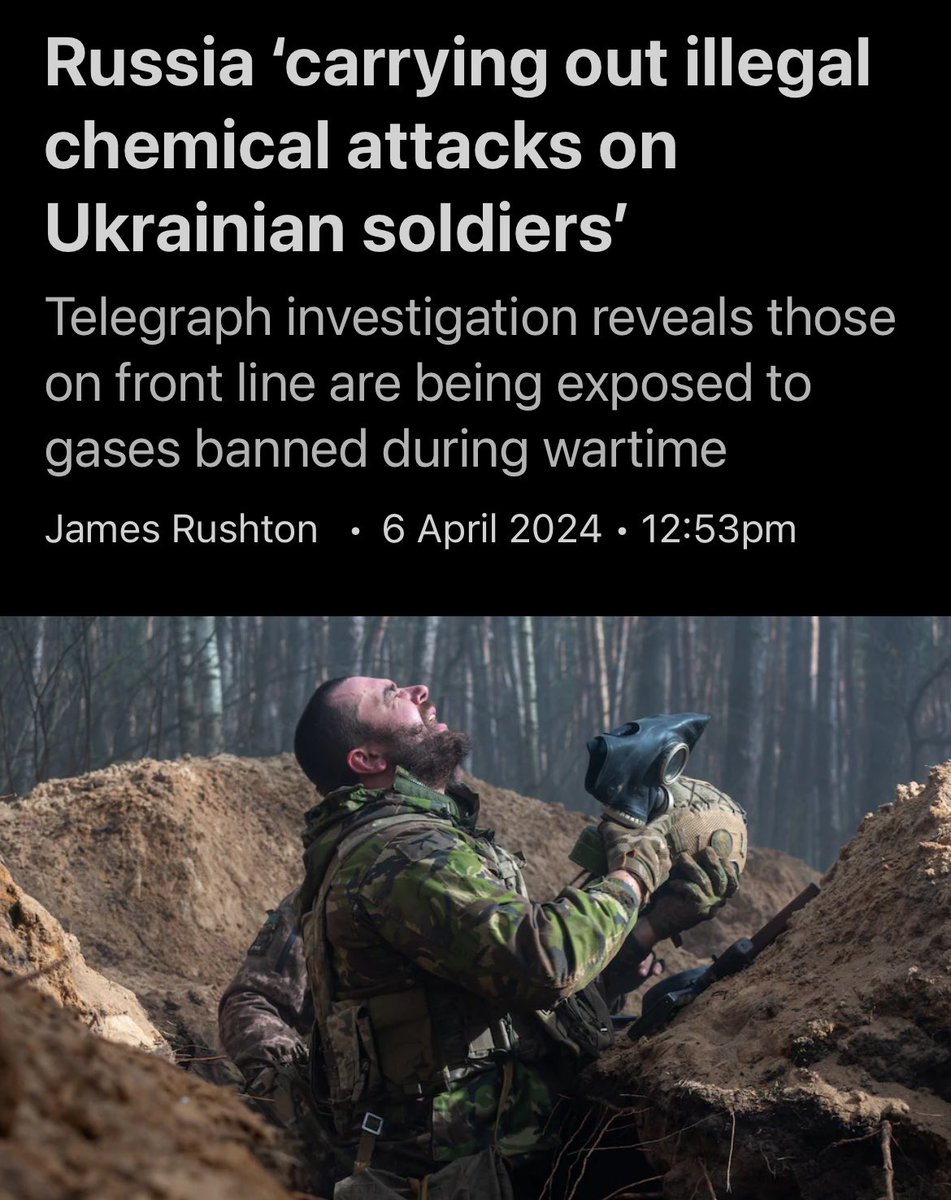 “Russian troops are carrying out a systematic campaign of illegal chemical attacks against 🇺🇦 soldiers, according to a @Telegraph investigation.” Via @JimmySecUK What else must russia do for the Free World to wake up and stand up! #ArmUkraineToWin