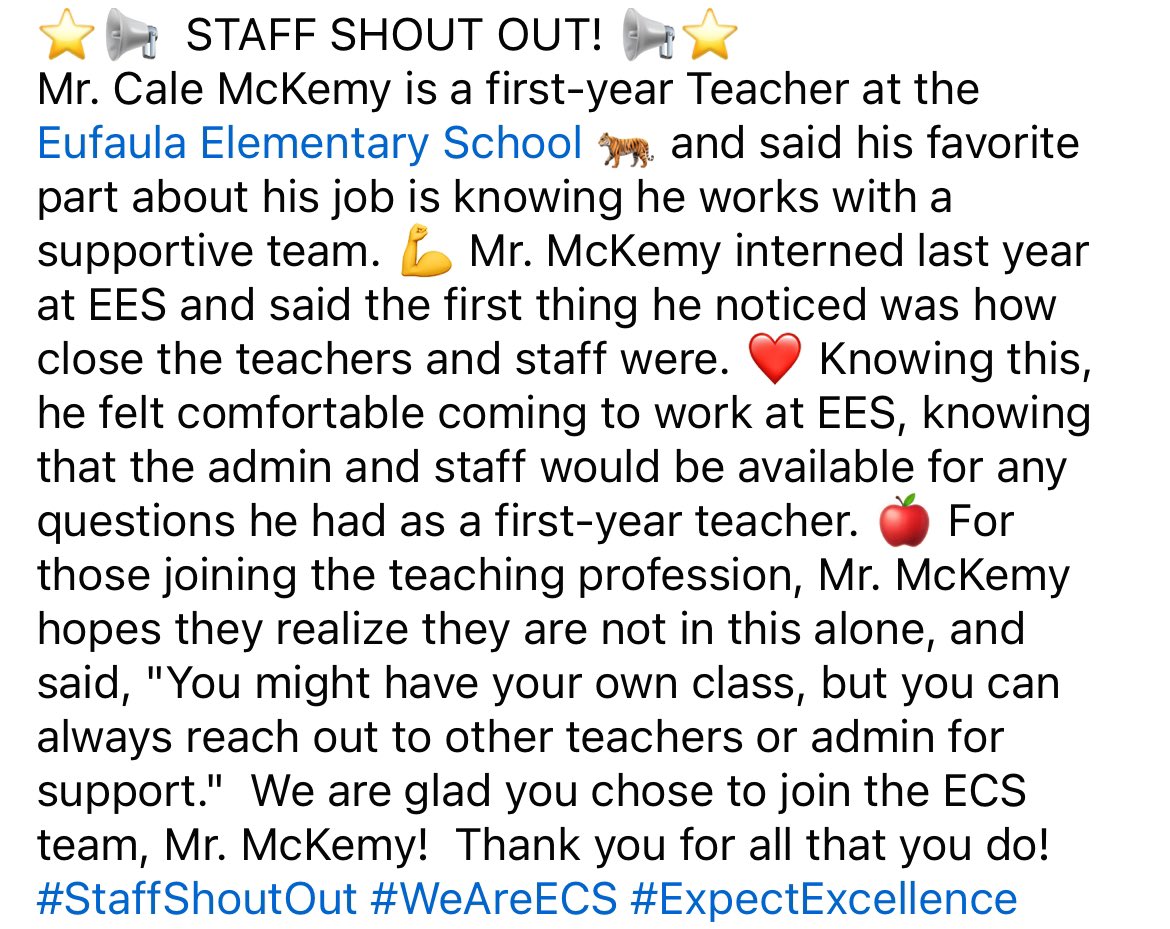 ⭐️📢  STAFF SHOUT OUT! 📢⭐️
We are glad you chose to join the ECS team, Mr. McKemy!  Thank you for all that you do!  #StaffShoutOut #WeAreECS #ExpectExcellence
