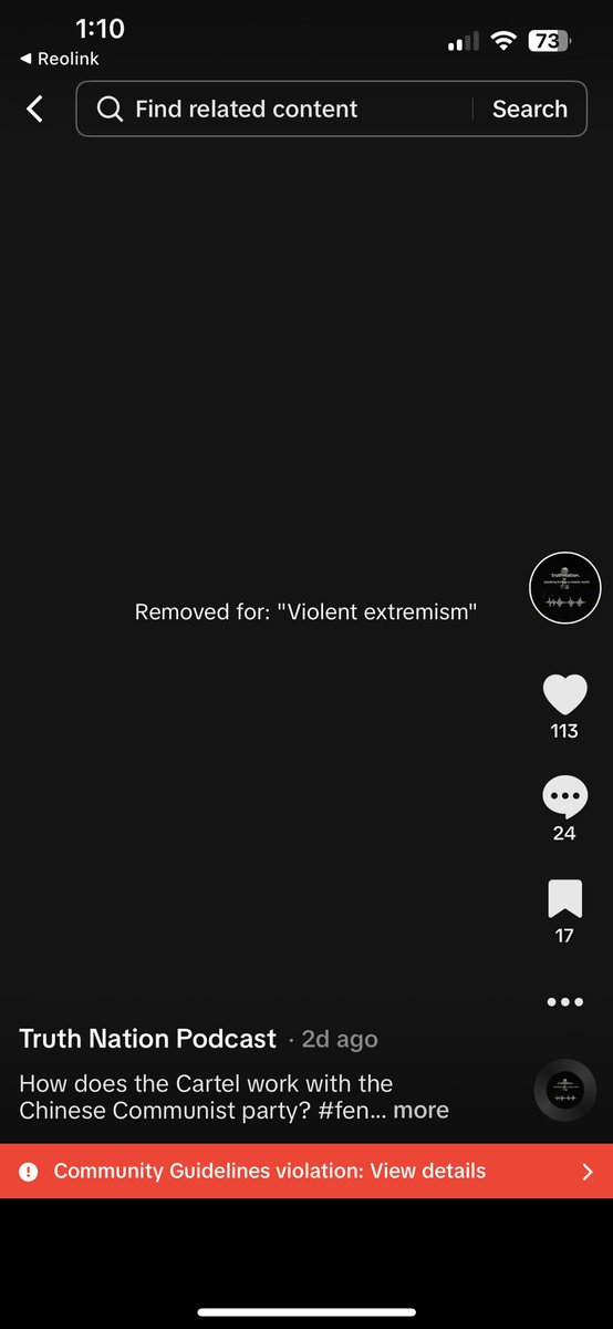 What does it matter if social media companies are owned by China ? Well, here’s a very straight forward example. ⁦@YourLeoNation⁩ and I produced a video about a report issued by the US Congress. The report has been deemed “Violent Extremism” by TikTok!!