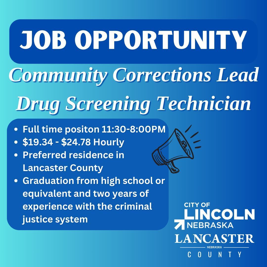 Become a Community Corrections Lead Drug Screening Technician! Apply at governmentjobs.com/careers/lincol… #JobOpening