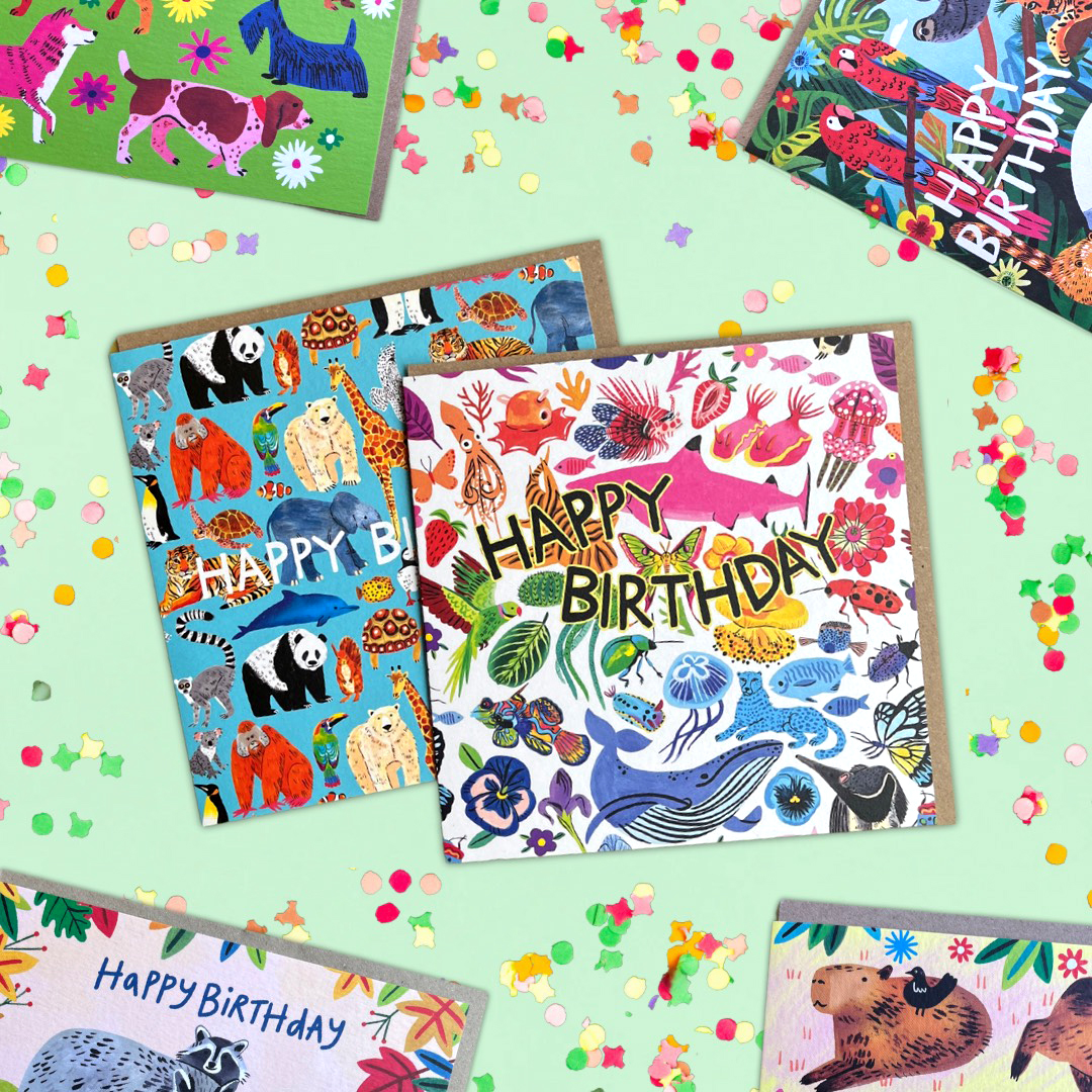 My greeting card collection is growing! Two of the latest birthday cards with EarlyBird - Rainbow Animals and Wild Animals 🐯🐧🐠
@EBirdcards 
#GreetingCards #illustrator #birthdaycards #kidlitartist
