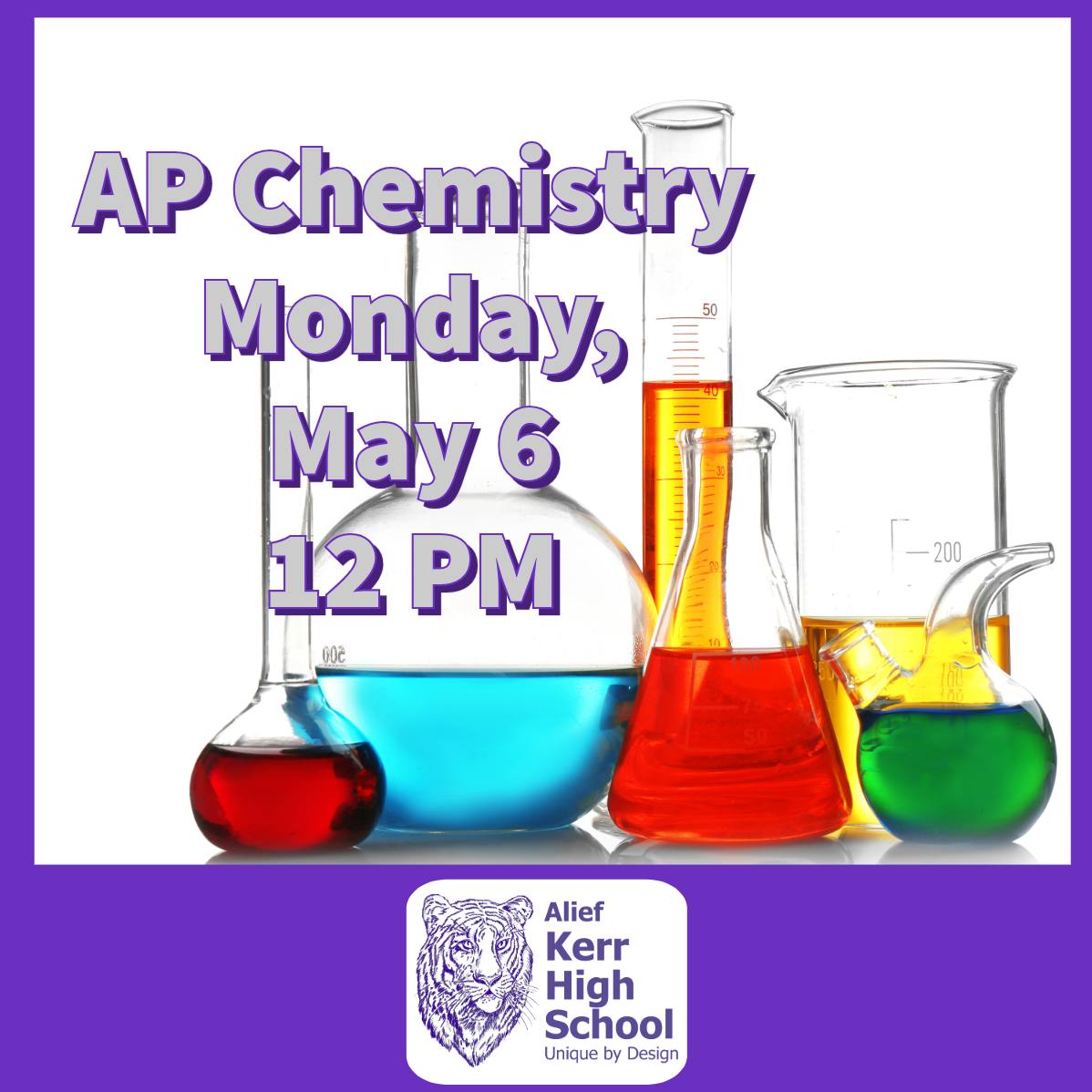 AP Chemistry students will be testing their knowlege on Monday, May 6, starting at 12 PM. #makeafive #kerrturns30