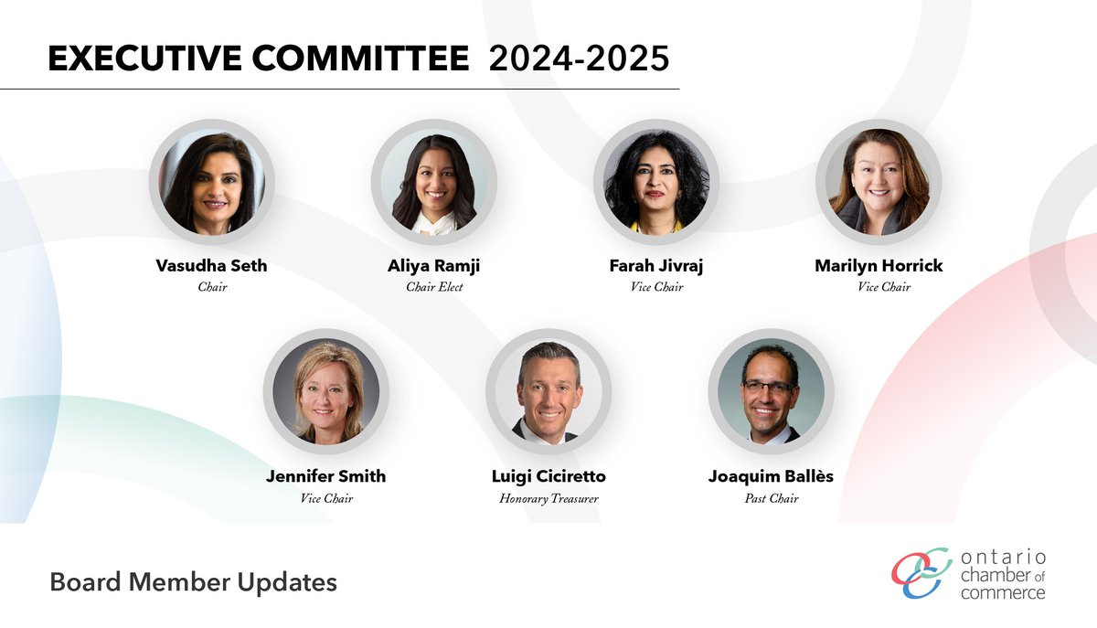 The @OntarioCofC extends a warm welcome to the 2024-2025 Executive Committee. We look forward to working with you to advance our mission as the #IndispensablePartnerofBusiness.