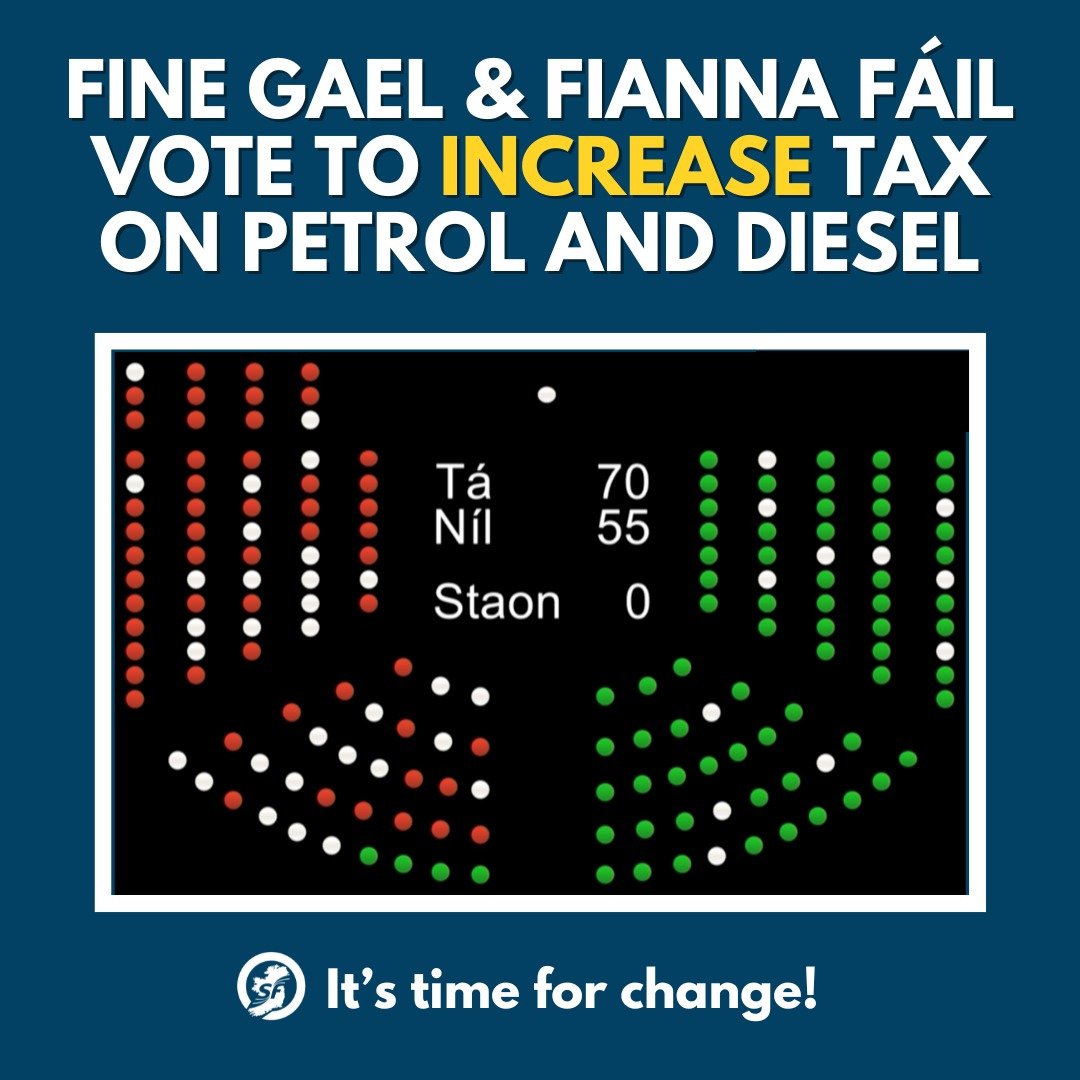 Tonight Government voted to stop Sinn Féin's plan to scrap fuel price hikes. As prices surge towards €2 per litre FG & FF don't care how much your pocket feels it. SF will continue to fight this, but it’s clear we need an Election.