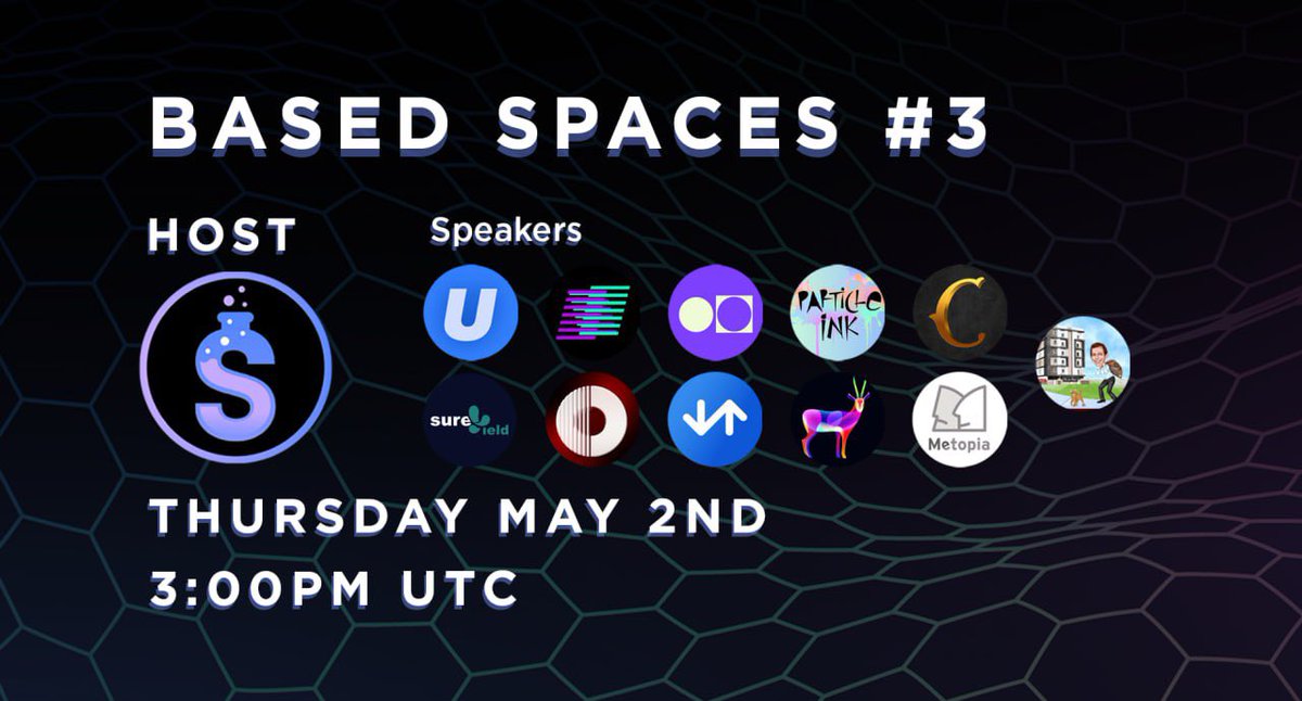 Join us for another BASED SPACES! 📣 We’ll be hosting some of the best projects from across the @base & #web3 ecosystem! 📅 Thursday, 2nd May ⏰ 3PM UTC 🔗 twitter.com/i/spaces/1yoKM… Hosted by Starter!🎙 See you tomorrow!