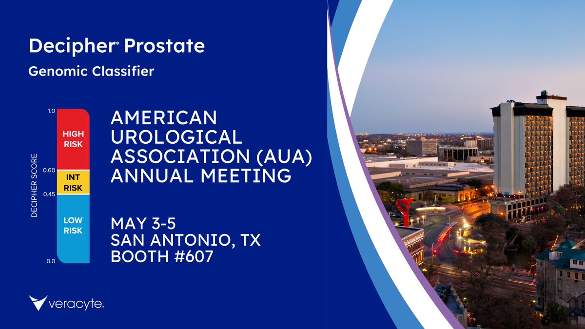 Join us May 3- 5 in San Antonio, TX, for the American Urological Association's (#AUA24) 2024 Annual Meeting. Visit @Veracyte's #DecipherTeam at booth #607 to explore how we can help patients living with #ProstateCancer.