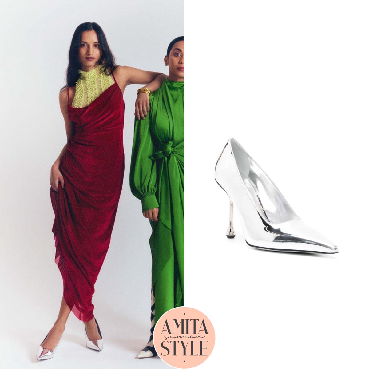 Amita Suman wore the #CamillaAndMarc ‘Lilo Dress’ (£495) and the #RobertaEiner ‘Angel Top’ (£275) She also wore the #JimmyChoo ‘Ixia Pumps’ (£730) for her feature in Vogue India.