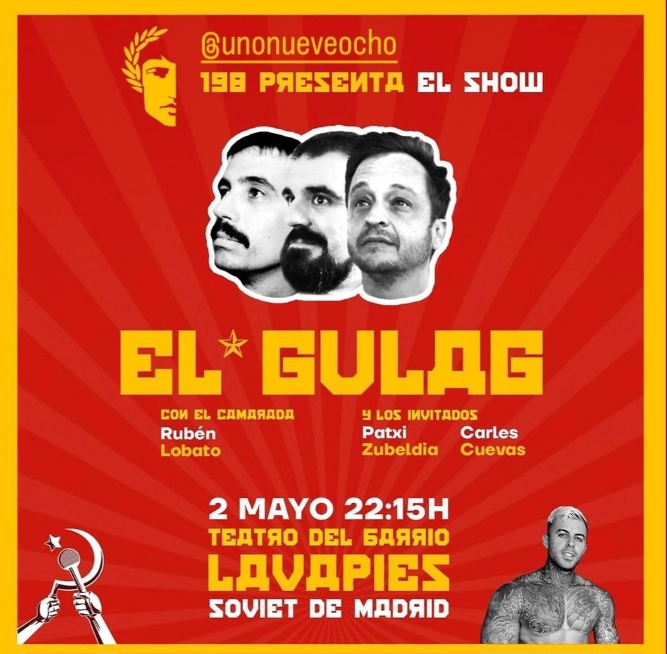 Mañana , y tras pasar su propio periodo de reflexión, vuelve @elgulagcomedia , una fiesta alternativa para la Comunidad de Madrid . #humor #monólogos 🔴 El Gulag ⚪️ 2 de mayo ⚫️ Tdb 🎟 teatrodelbarrio.com