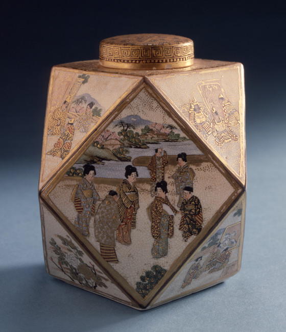 Multi-Faceted Tea Caddy or Tea Candy Jar with Various Scenes, Satsuma ware, ca. 1900 

 #ceramics