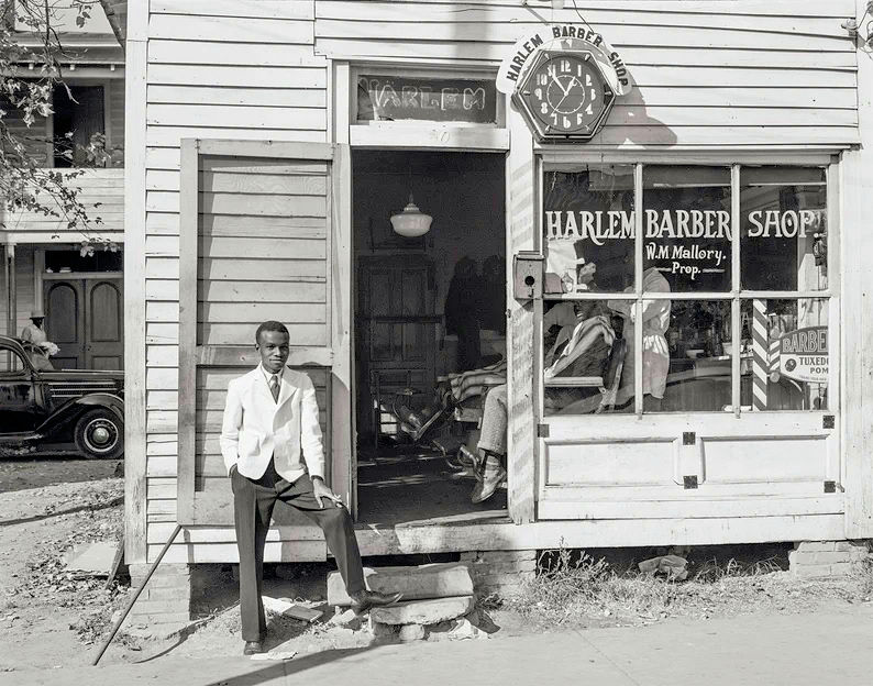 The Harlem Barber Shop Granville County, North Carolina in 1939.