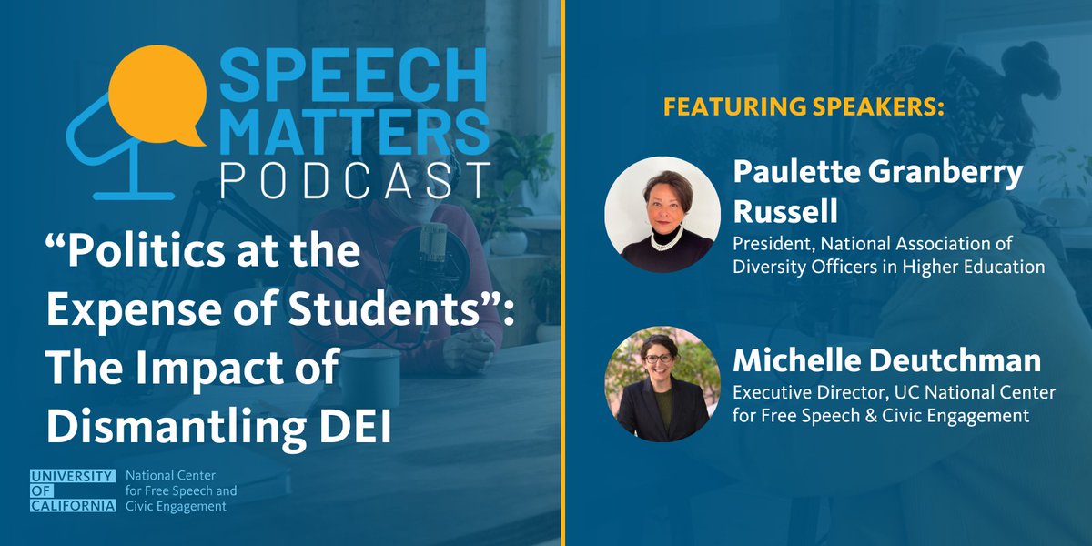 OUT NOW: New episode of #SpeechMatters podcast featuring a discussion about the wide & deep impacts that ongoing legislative attacks on DEI programs. Feat. Paulette Granberry Russell from @NADOHE_ Listen at the link below: bit.ly/3QLjzLs