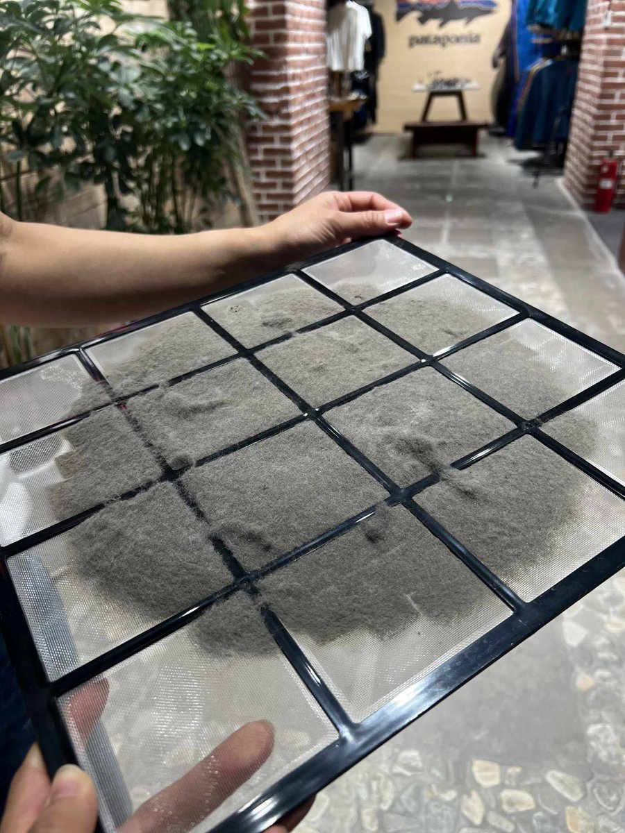 @0xSa_tan @CriticalAerosol Here is the pre-filter from our air purifier at the @patagonia store. The pre-filter not only stops larger pollutants such as pet hair, pollen, and dust but also extends the life of the HEPA filter