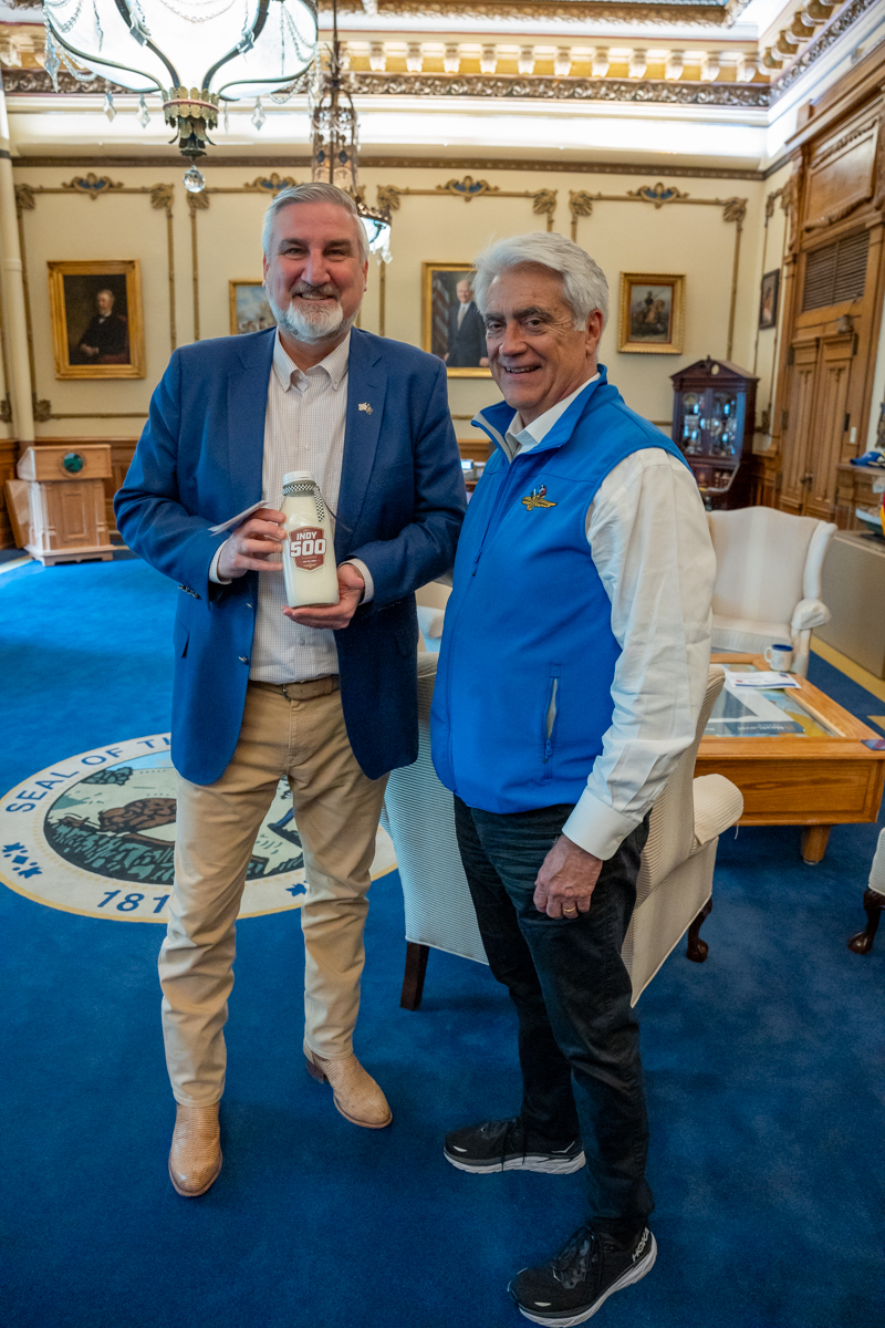 It is #May, and @IMS 'milked' the moment by dropping off this bottle to celebrate the #Indy500! 🏎️🥛 I'm 'udderly' excited for this year's race and the traditions that bring #Hoosiers together! 🐮