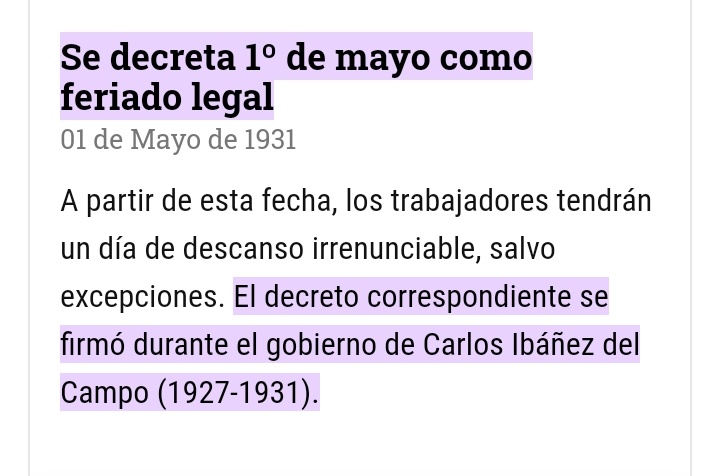 CUANDO TE ENTERASTE q el 1 de mayo fue decretado feriado legal por el ex militar y presidente de la República Carlos ibañes del campo y no por los comunista ni gracias a los comunistas como te han echo creer?