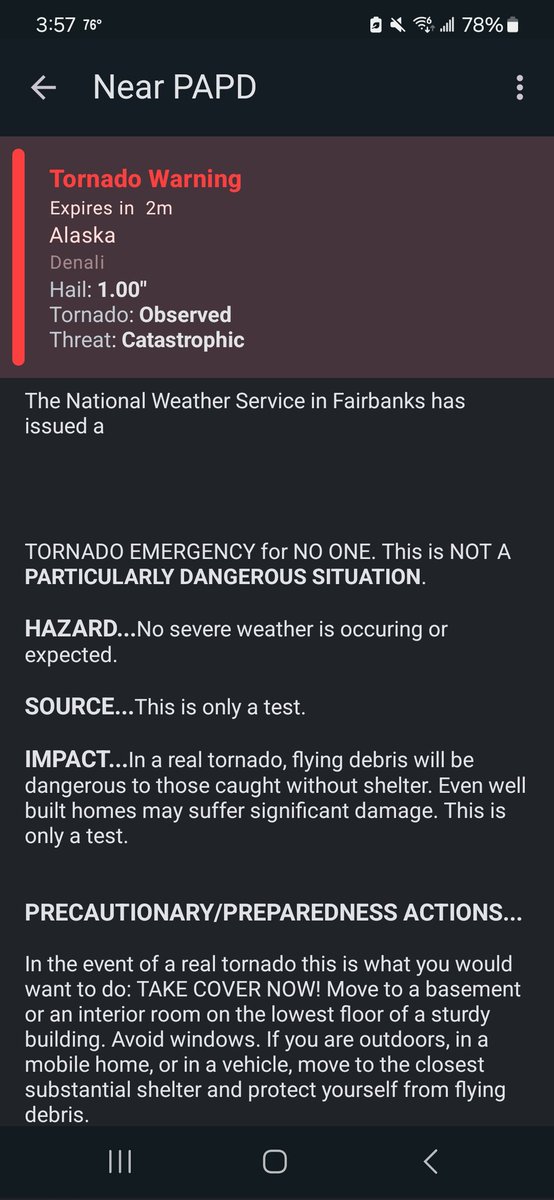 This may be the first time a Tornado Emergency has been issued in Alaska.