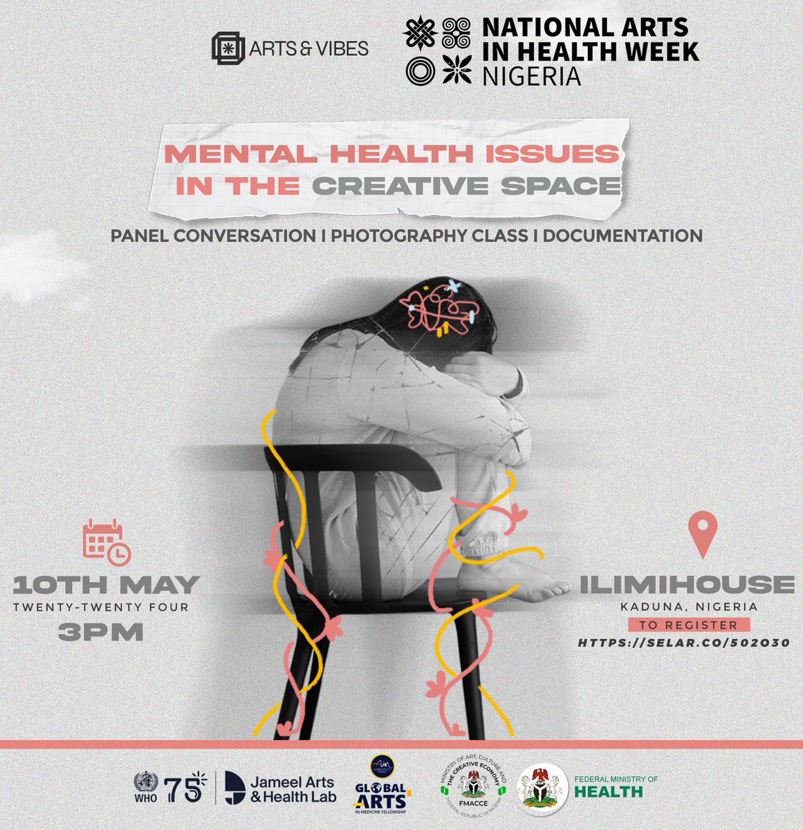 On the 10th of May, Arts and Vibes in collaboration with NAHW ( @NahweekNg) are curating something special for you. 

There will be a photography class and a panel conversation on mental health issues in the creative space. 

Registeration is free: selar.co/502o30