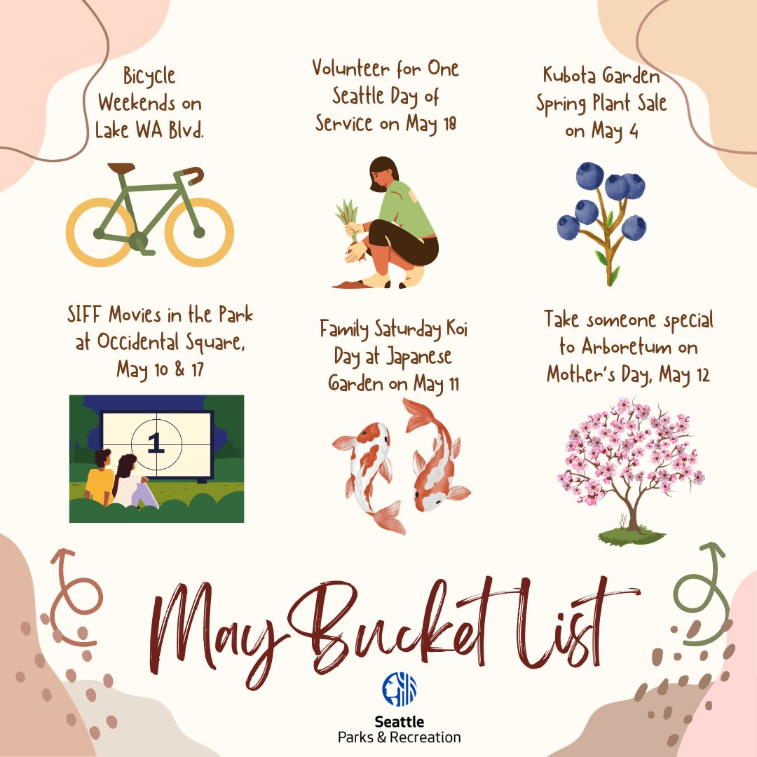 Happy first day of May! What's on your bucket list this month? There are so many events and activities in Seattle's beloved parks throughout May!