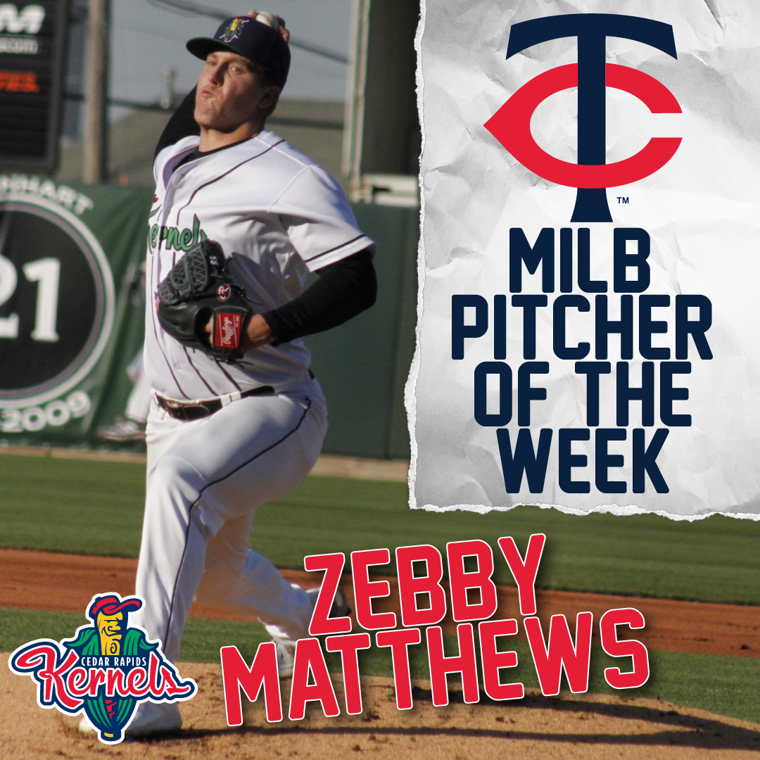 BIG week for your #CRKernels last week! Gabby Gonzalez was named Twins MiLB Hitter of the Week and Zebby Matthews was named Twins MiLB Pitcher of the Week! Congrats, Gabby and Zebby! #TwinsTerritory