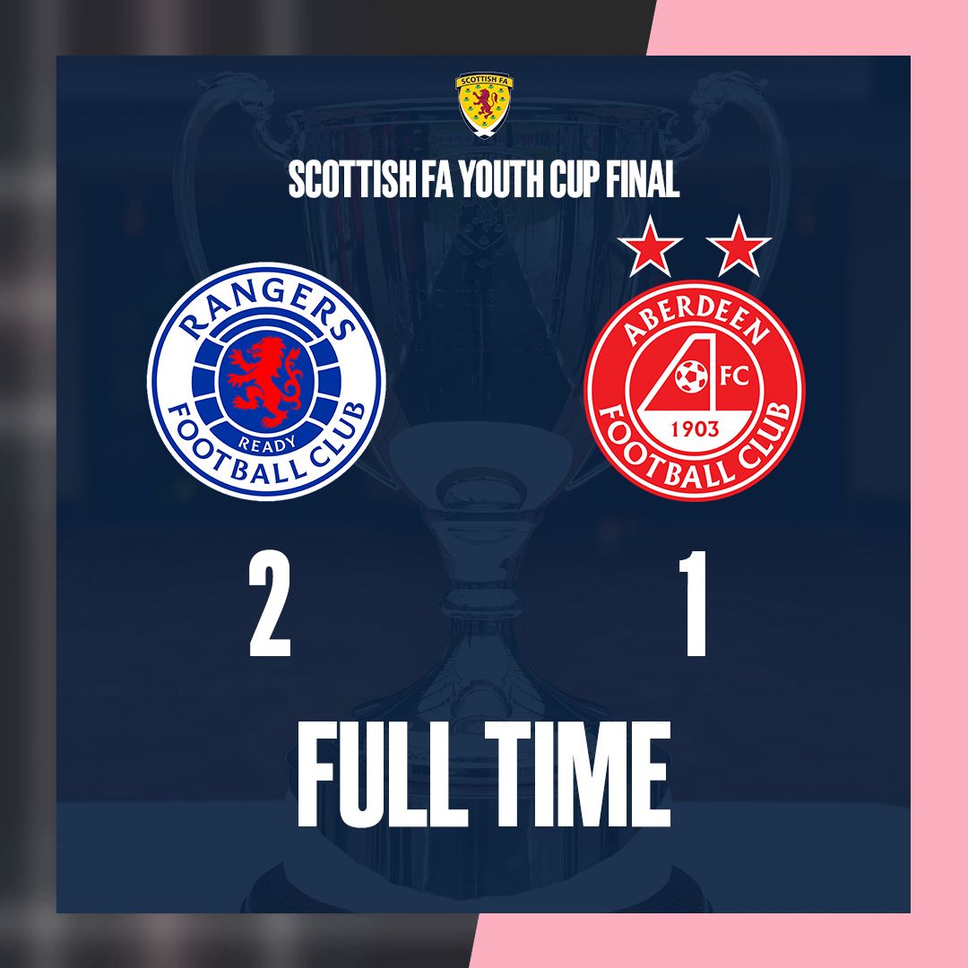 The referee brings the second half to a close, and @RFC_Youth are your 2024 @ScottishFA Youth Cup champions, after a 2-1 comeback win over @AberdeenFC 👏 #ScottishYouthCup