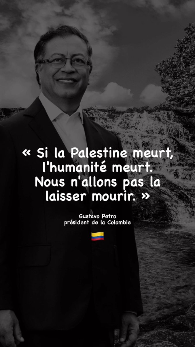 🫡🇨🇴🇵🇸 « Si la Palestine meurt,
l'humanité meurt. Nous n'allons pas la laisser mourir. »

Le président Petro annonce rompre les liens diplomatiques avec Israël.

Il y a encore un peu d’humanité chez certains présidents.

#stopgenocide #colombia #gaza #palestine #israelterrorist