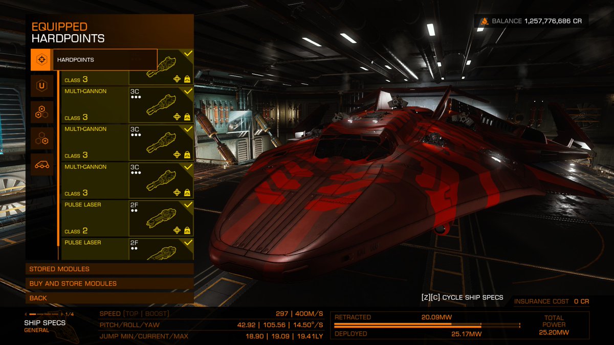 Thank you @frontierdev for letting #elitedangerous partners tinker with the Python Mk II early-er. It's a fun ship to fly and can't wait to purchase my own for the Live game.
4 Large, 2 Medium Hardpoints
6 utility
6,4,3,2,1,1 Opt. Internals
size 6 PP & PD
size 5 FSD