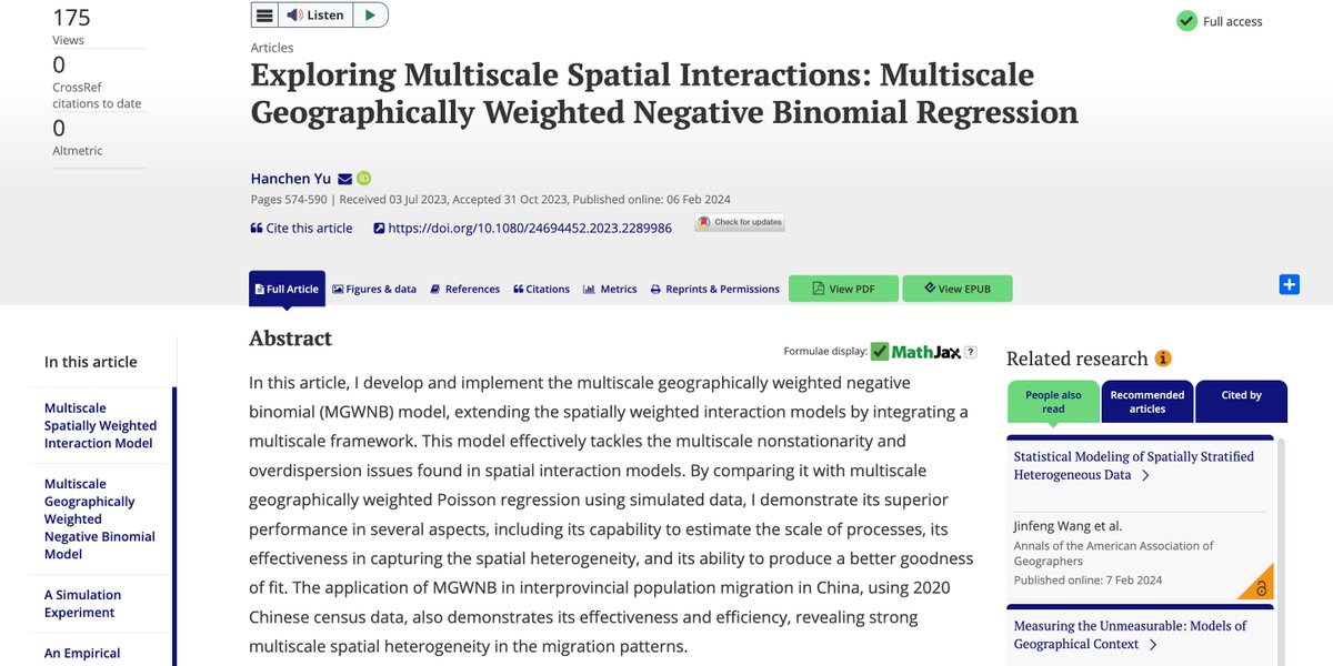Yu presents the multiscale geographically weighted negative binomial (MGWNB) model, demonstrating its superior performance in spatial interaction analysis. bit.ly/3xq4w4g