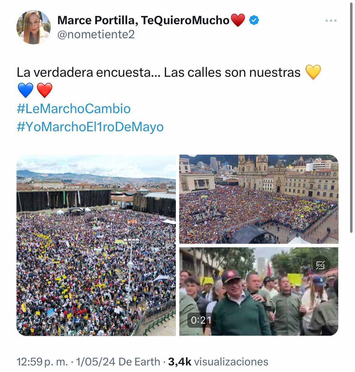 🚨#EnVivo | Así reportan algunos influenciadores digitales afines al Gobierno del presidente @petrogustavo las marchas convocadas este #1DeMayo en Bogotá. Esto dicen: “La verdadera encuesta… Las calles son nuestras”.