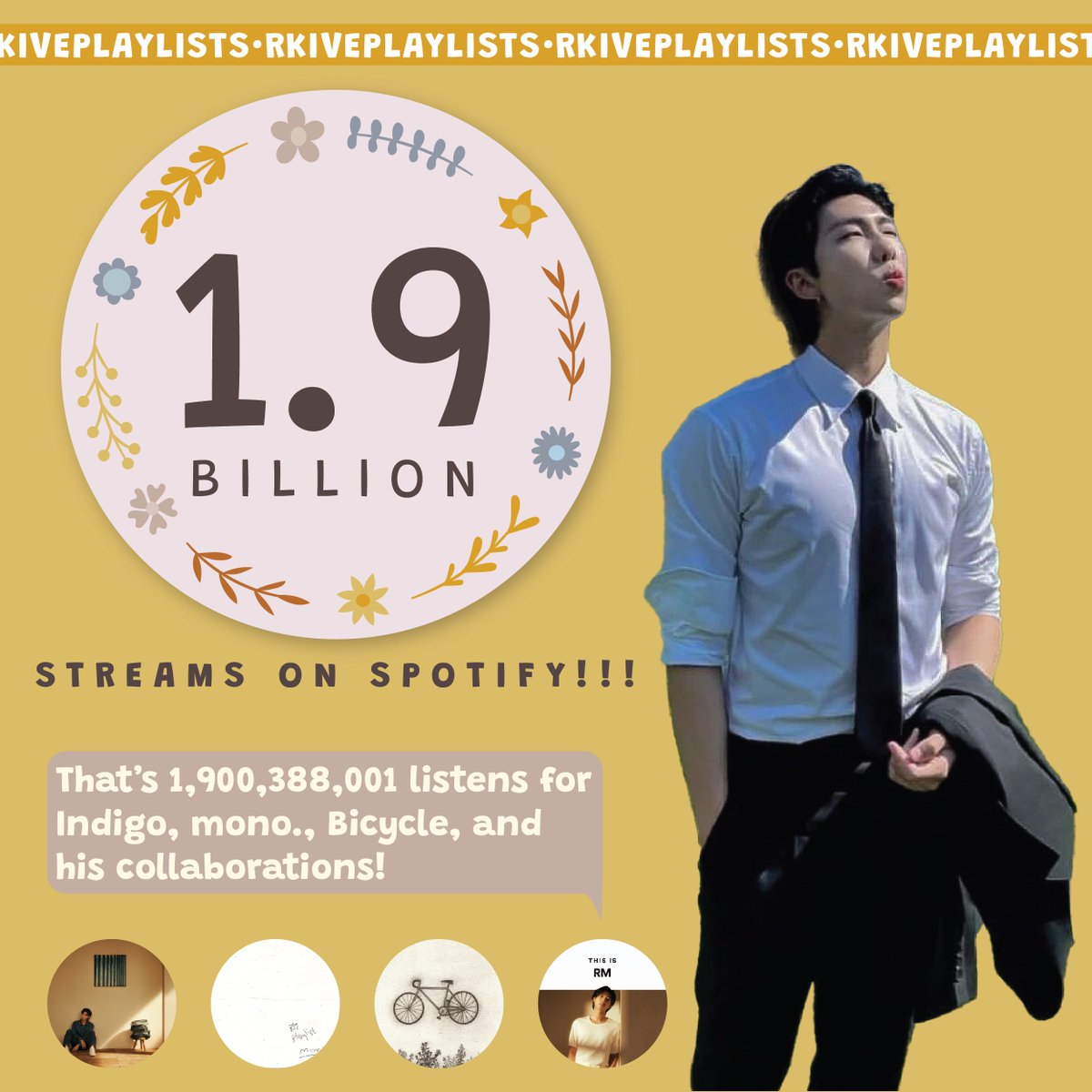 #RM has surpassed 1.9 billion streams on Spotify under RM, including his profile’s solo credits and linked collaborations! 💙: open.spotify.com/playlist/37i9d… RM 1.9 BILLION ON SPOTIFY CONGRATULATIONS RM *includes “appears on” collaborations