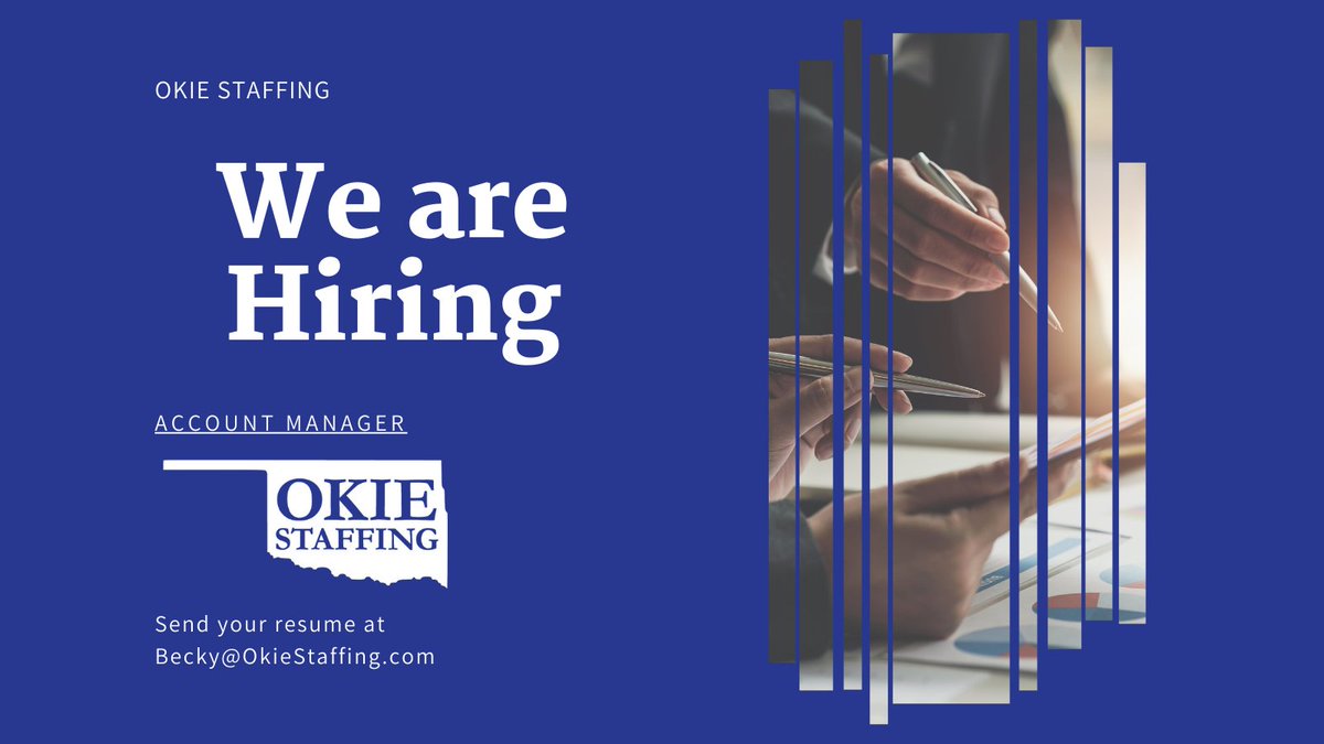 🚀 Hiring Alert: Account Manager! M-F, 8-5. Minimal travel. Need a client-hero with stellar communication & problem-solving skills. 📍Tulsa. $18+/hr. Apply now! 📞918-505-1777 📧becky@okiestaffing.com #JobOpening #TulsaJobs #AccountManager