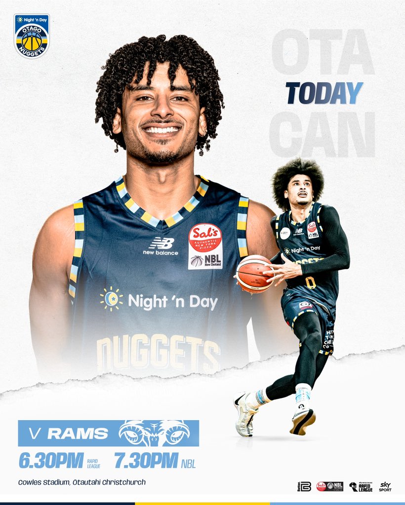 It’s Game Day in Christchurch! ✈️ 🆚 Canterbury Rams 🏟️ Cowles Stadium ⌚️ RL: 6.30pm / NBL: 7.30pm 👀 Watch live on Sky Sport 🎫 Link in bio for tickets #nznbl @nznbl @skysportnz