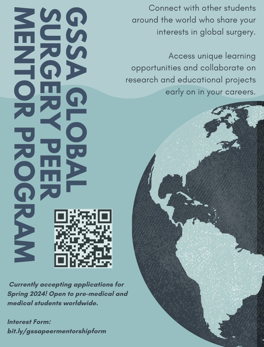 We are excited to announce GSSA's Global Surgery Peer Mentorship Program is opening up again for applications! This program seeks to create global networks of students with similar interests in global surgery. Sign up here by 5/3: bit.ly/gssapeermentor….